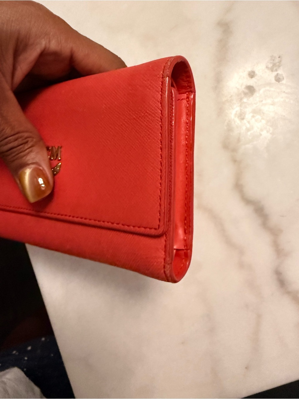 MCM Orange Leather Flap Wallet with Gold Logo - Picture 8 of 10